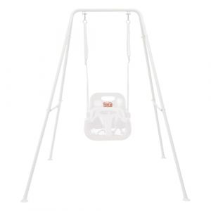 FUNLIO Balançoire 3 en 1 pour Bebe avec 4 Sacs de Sable, Balancoire pour Enfant Intérieure/Extérieure avec Support en Métal Pliable, Aire de Jeux Exterieur Enfant - Blanc (EletreeEU, neuf)