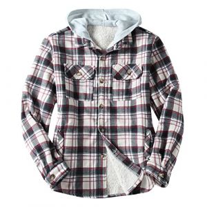 Duohropke Chemise à carreaux thermique en flanelle pour homme - Chemise de loisirs - Chemise de bûcheron chaude - Doublure polaire - Chemise de travail - Veste d'hiver avec poche poitrine, rouge, L (PANGCON, neuf)