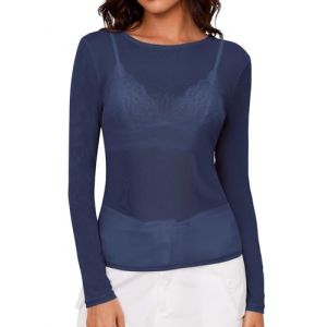 IECCP Haut en maille femme Sexy haut en r&eacute;sille transparent haut en r&eacute;sille noir haut en maille transparent manches longues casual tops chemisier transparent blouse en tulle maille t-shirt tunique (EUIECCP, neuf)