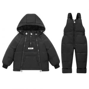 Combinaison B&eacute;b&eacute; Neige 2 Pi&egrave;ces avec Chapeau 2 Fermetures &Eacute;clair l'hiver Enfant Fille Gar&ccedil;on Manteau Duvet et Pantalons Neige Noir (Acuryx, neuf)
