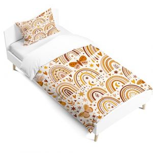 PORJDN Housse de couette enfant fille arc-en-ciel, taie d'oreiller 40x60 cm,housse de couette 120x150 cm, nuages ​​en style dessin animé, parure de lit avec fermeture éclair lisse.(Style D, 120x150cm) (CR-EU-STORE, neuf)
