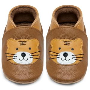 IceUnicorn Chausson Bebe Chausson Cuir Souple Bebe Garçon Fille Premiers Pas Chaussons Bébé(Tigre Brun Jaune, 12-18 mois) (HelloTang, neuf)