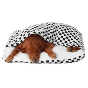 GZGLZDQ Lit Apaisant pour Chien avec Toit, Panier de Couchage Carr&eacute; pour Chien Grotte, avec Capuche et Housse Amovible, Niche Chien Interieur, Sac de Couchage en Peluche(Square Grid,50x40x18cm) (GZGLZDQ, neuf)
