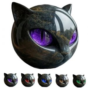 Sculpture en pierre de chat noir, sculpture noire de t&ecirc;te de chat, sculpture en pierre de chat noir de luxe, statue de chat mignon gu&eacute;rissant le stress de la pierre, pour la maison, le bureau (Sunshushop, neuf)