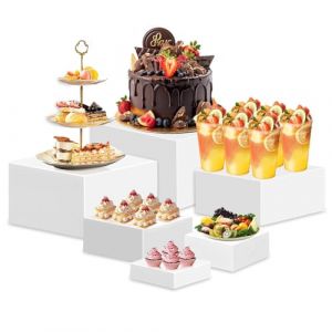 Lwuey Presentoir Aperitif Buffet Cube - Lot de 6 Rehausseurs de Buffet en Acrylique de 3 4 5 6 7 8 Pouce,Blanc avec Fond Creux,Supports de Buffet Mariage pour Traiteur Dessert Bijoux (Liwuwer, neuf)