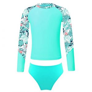 ranrann Enfant Fille Maillot de Bain 2 Pi&egrave;ces Anti UV Protection Solaire T-Shirt Manches Longues Imprim&eacute; Licorne et Short de Bain 3-16 Ans A Turquoise 9-10 Ans (ranraneu, neuf)