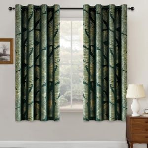 MIULEE Rideaux Velours avec Motif Feuilles d'or, Très Doux Rideau Velour Vert Émeraude à Oeillet Rideau Opaque, Rideau Fenetre Chambre Salon Intérieurs, 2X L140xH175cm (MIULEE HOME, neuf)