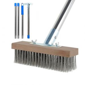 Balai en fil d'acier avec manche amovible (127 cm), balai m&eacute;tallique pour enlever les mauvaises herbes, la mousse, les algues et les taches tenaces, brosse m&eacute;tallique robuste pour terrasse, terrasse, (Naiergo, neuf)
