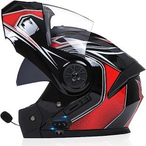 Adulte Bluetooth Modulable Casque Moto Homme Et Femme ECE Homologué Flip Up Casque Moto avec Double Visière pour Anti-Collision Casque Scooter Integral Modulable Locomotive Casque (GLHXD, neuf)
