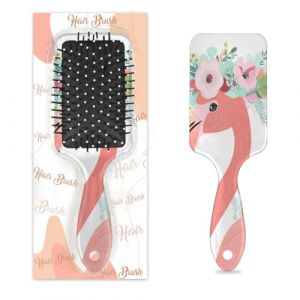 Peigne de massage antistatique à coussin d'air - Brosse à cheveux carrée avec fleurs de flamant rose - Brosse de massage pour cuir chevelu pour femmes et filles (OSAM SPACE, neuf)
