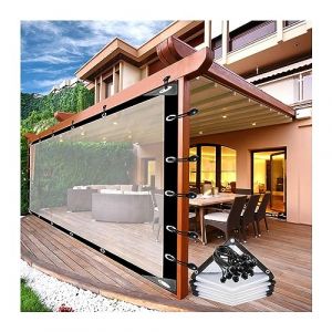 AFGZQ Rideaux Transparents Extérieur Panneaux Latéraux Imperméables Pergola avec Œillets Transparent Bâche Plastique, for Gazebo, Jardins, Personnalisable (Color : Clear, Size : 9.84x6.56ft/3x2m) (Sound insulation., neuf)