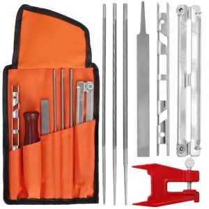 Kit Affutage Chaine Tronçonneuse Universel avec Des Fichiers 5/32" et 3/16" et 7/32", Poignée en Bois, Jauge Profondeur, Guide, Poche D'outil et Pince de Serrage pour Tronçonneuse par Poweka (CraftStore, neuf)
