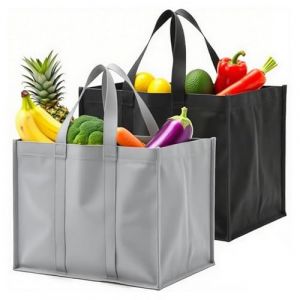 VPB Lot de 2 Sac de XXL Courses，41x33x26cm Sacs de Courses et Cabas R&eacute;utilisables avec Poign&eacute;e pour le Shopping, Pique-nique, Voyage, Plage, Cadeau, Promotion（Gris + Noir） (vpb, neuf)