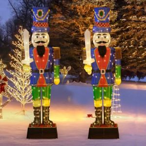 SOARS Decoration Noel, Lot de 2 Casse Noisette Noel Grande Figure Noel Illuminée 184 CM, 110 Lumières LED Blanc Chaud, Socle Métallique, Decoration Noel Exterieur & Interieur pour Jardin, Cour, Salon (Magichome24, neuf)