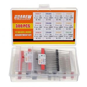 HUAREW 12 valeurs 300 pièces diode de redressement 1N4001 1N4002 1N4004 1N4005 1N4007 1N5404 1N5406 1N5408 Diode Schottky 1N5817 1N5818 1N5819 Diode de commutation 1N4148 kit de classification (HUAREW, neuf)