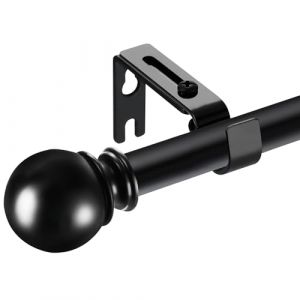 Tringle à rideaux réglable en acier inoxydable avec embout rond et supports et kit de ferrures Diamètre 16 mm Tringle décorative pour chambre à coucher Longueur 70-188 cm Noir (Homereputation, neuf)