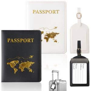 ZDNT Porte-Passeport Housse,2Pcs Couvertures de Passeport et 2Pcs Étiquette Valise,Porte-Passeport,PU Cuir Protege Passeport,Etui Passeport pour Passeport,Carte de Crédit ((Noir,Blanc)) (ZDNT, neuf)