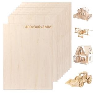 FWEEK Lot de 10 contreplaqué 2mm, 400 x 300 mm planche bois, panneau contre-plaqué A3, panneau bois, feuilles de contreplaqué de tilleul, feuilles parfaites pour le travail du bois (FWEEK, neuf)