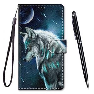 Toucasa Coque pour Galaxy A5 2017 / A520,Coque Cuir PU Portefeuille à Aimant Colourful Coque Rabat Portefeuille [Créatif Peint] Étui pour Samsung Galaxy A5 2017 / A520 (Loup Pensif) (Mltour-EU, neuf)