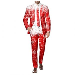Costume de No&euml;l pour homme - Ensemble de No&euml;l &eacute;l&eacute;gant avec imprim&eacute; de No&euml;l - Costume de mariage 2 pi&egrave;ces - Veste et pantalon de costume - Costume de P&egrave;re No&euml;l pour mariage, XL (wealt You, neuf)