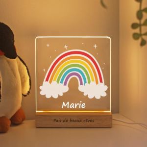 LASERO' Veilleuse Bebe Personnalis&eacute; avec Pr&eacute;nom &ndash; Lampe Chambre Enfant en Plexiglas Imprim&eacute; UV avec Socle Bois &ndash; Veilleuse Personnalis&eacute;e Fille ou Garcon &ndash; Cadeau Naissance Garcon, Fille (LAC S.R.L., neuf)