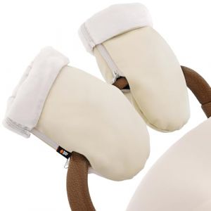 Baby Uma Gant Poussette Bébé - Moufles Poussette Doublées Polaire Ultra-Douces, Simili-Cuir Imperméable Coupe-Vent, Accessoire Poussette Universel avec Fermetures Zippées (Beige) (Baby Uma (Europe), neuf)