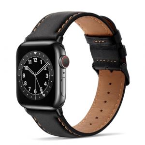 Tasikar Compatible pour Bracelet Apple Watch 42mm (Séries 10) 41mm 40mm 38mm Cuir Véritable Bracelet Remplacement Compatible avec Apple Watch SE Séries 10/9/8/7/6/5/4/3/2/1, Noir (Tasikar-FR, neuf)