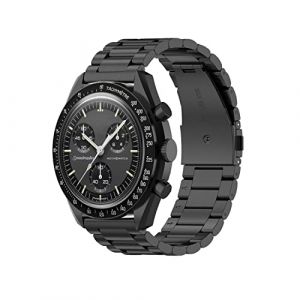 BoLuo 20mm Bracelet de Montre pour Omega Swatch, Acier inoxydable Bracelets de Montre Armband Strap Bande Loop Remplacement avec fermoir Sangle pour Omega Swatch Accessories (noir) (BoLuo, neuf)
