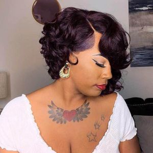 BeiSDWig Perruques afro boucl&eacute;es courtes pour femmes noires - Perruques de cheveux synth&eacute;tiques pour femmes afro boucl&eacute;es pour femmes afro-am&eacute;ricaines (99J) (Beauty.Wig, neuf)