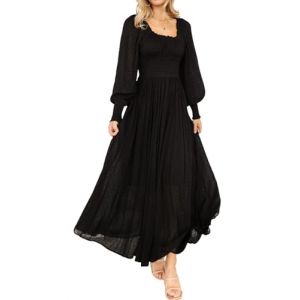 R.Vivimos Femmes Col Carré Manches Longues Maxi Robe De Maternité Empire Taille Suisse à Pois Longue Robe Paysanne(S,Black) (Jian Mei E-commerce Co., Ltd., neuf)