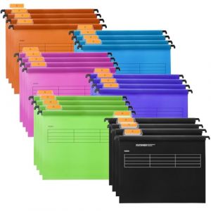 Hiziwimi 24Pcs A4 Dossiers suspendus [Pack 24],Classeur en PP avec onglets et insertions, classeur suspendu pour bureau, ¨¦cole et bureau de travail Classification des dossiers Classeur (Adwikoso Direct, neuf)