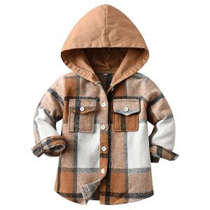 Amur Leopard Manteau Enfant Garçon Veste Fille à Capuche Blouson Mi-saison de Chemise à Carreaux à Manches Longues, Kaki, 140/8-9 Ans (GMIAO-EU, neuf)