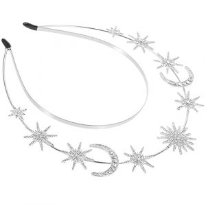 DEARMAMY accessoires pour cheveux bandeau déesse accessoires de cheveux casque de lune casque de la couronne or casque étoile pour femme casque étoile et lune Métal Silver (Liiane, neuf)