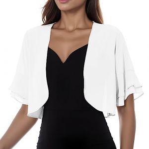 Gilet Mariage Femme Bolero Mariage Boléro Veste Courte Chic Mousseline de Soie Gilet à Manches Évasées 3/4 Boléro Cardigan Boléro Court Gilet Léger Élégant Courte Mousseline de Soie Veste (hoarse-NU, neuf)