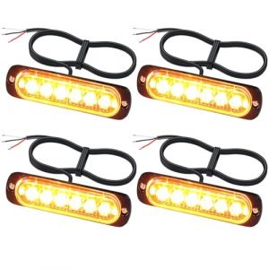 EYPINS 4X Feux de Pénétration à 6 LEDs Orange Etanche IP65 pour Véhicules avec Adaptateur de Cigarette/Prise Allume-Cigare 12/24V - pour Véhicules d'Urgence, Tractopelle, Chariot à Fourche, Dépanneuse (eYpins-FR, neuf)