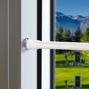 3 Pièces Tringle Rideau Extensible, Tringle de vitrage Réglable, Avec bouchon en caoutchouc, ventouse et crochet à vis,Tringle Rideau Sans Percage,Blanc, 42-60CM (LIEUR, neuf)