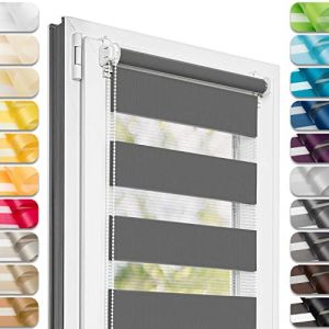 Estika Store Enrouleur Jour Nuit sans perçage - Anthracite - 45 x 220 cm - Store à enroulement, Double Tissu, pour fenêtres intérieures, Protection Contre Le Soleil (Estika, neuf)