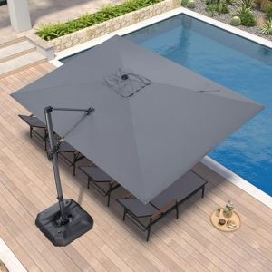 PURPLE LEAF Parasol D&eacute;port&eacute;, Parasols de Jardin Ext&eacute;rieur Toile 240 g/m&sup2; avec Protection UV, 8 Baleines en Aluminium, Manivelle, Inclinable et Rotative, Parasol 2,7 x 3,5 m Gris clair (PurpleLeafGarden, neuf)