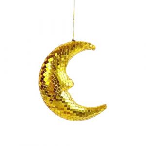 Pasdrucn Sph&egrave;re Disco &agrave; Lune Brillant avec Cha&icirc;ne en M&eacute;tal De 40 Cm, Argent Boule &Agrave; Facettes Lune D&eacute;coration, Boule Disco en Forme De Lune Argent&eacute;, Boule A Facette Deco A Poser (l'or) (shaowuyunzhan, neuf)