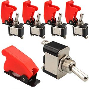 VISSQH 5pcs 12v interrupteur，interupteur bascule 12 volts etanche，2 Positions 2 Broches SPST on/Off ，AC125V 20A / AC250V 15A interrupteur voiture pour Voiture Tableau de Bord （Couverture rouge） (VISSQH, neuf)