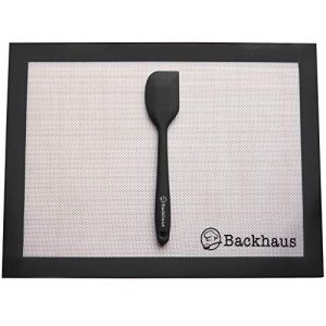 Backhaus FlexBake Tapis de Cuisson Anti-adh&eacute;rent en Silicone Premium, Feuille &agrave; P&acirc;tisserie 100% sans BPA & Spatule Maryse Offerte | Garantie 5 Ans | 40x30cm - Noir (Happy Home Dist., neuf)