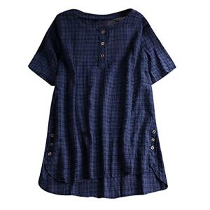 Blouse Blanche Femme Tee Shirt Blanc Tunique Femme Chemisier Lin Chemises Longues Chemisier Blouse Femme no Bra Top Blouse Femme Chic Chemisier Femme (xinmubaihuo, neuf)