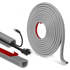 Goulotte Passe Cable adhésif Cache Cable TV Mural Semi-circulaires Cache Fil Electrique Flexible goulotte Electrique pour Le Sol Mural (Gris, 7mm×14mm×1m) (Yongyam-EU, neuf)