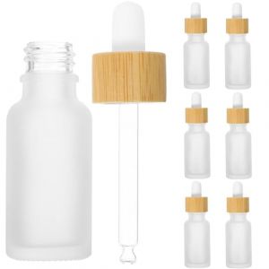 ERINGOGO Flacons en Verre D&eacute;poli 20 Ml Lot de 8 Pipette Compte-Gouttes et Bouchon Bambou pour Dilution S&ucirc;re d'Huiles Essentielles en Aromath&eacute;rapie et Soins Peau (Jehmal, neuf)