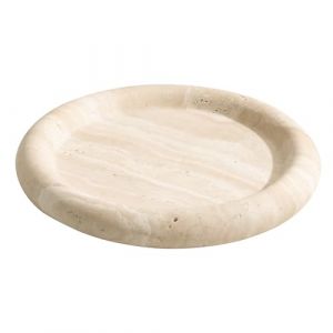 Navaris Mini Plateau Decoratif - Petit Plateau Rond Organisateur Salle de Bain 20 x 20 x 2,5 cm en Travertin pour Bijoux Produit de Toilette Bougie - Vide Poche Entree Design (SX-Commerce, neuf)