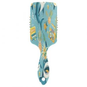 Brosse à cheveux avec coussin d'air Bleu requin ananas pour cheveux épais et démêlage antistatique (DEJESJ, neuf)