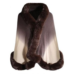 ZLYC Hiver Femme Fausse Fourrure Cape Chaud Tricot&eacute; Ponchos Mariage Ch&acirc;les(Dip Dye Marron),Taille Unique (DLAPL-EU, neuf)