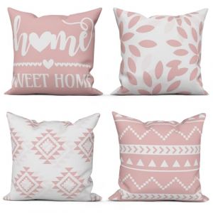 ASDCXZ Rose Housses de Coussin 40x40 cm Lot de 4, Modernee Rose Blanc G&eacute;om&eacute;trie Motif Fermi&egrave;re Carr&eacute; Canap&eacute; D&eacute;coratif Housses Coussin Lavables Polyester Lin Textile d'ext&eacute;rieur Jardin Taie d'oreiller (Qingjuan Trade, neuf)