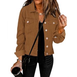Vetinee Veste Femme Mi Saison Grande Taille Veste en Jean Femme Grande Taille Marron Taille XX-Large Convient aux tailles 50 à 52 de l'EU (Neonjacc UK, neuf)