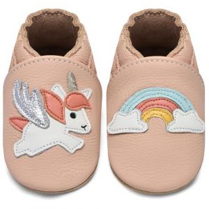 Chausson Bebe Chausson Cuir Souple Bebe Garçon Fille Premiers Pas Chaussons Bébé(Licorne Rainbow, 12-18 mois) (HelloTang, neuf)